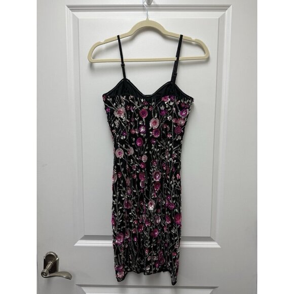 MAC DUGGAL Size 2 Black Floral 10012 Sweetheart Beaded Mini Cocktail Dress New - Picture 5 of 7